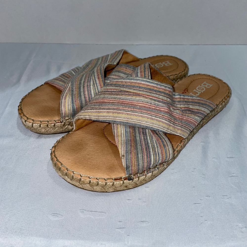 Born Drilles Womens Multi Color Striped Espadrille Slide Sandals Size 8M